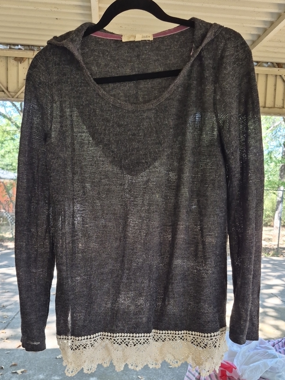 Rewind Black Crewneck Sweater with Cream Lace Trim